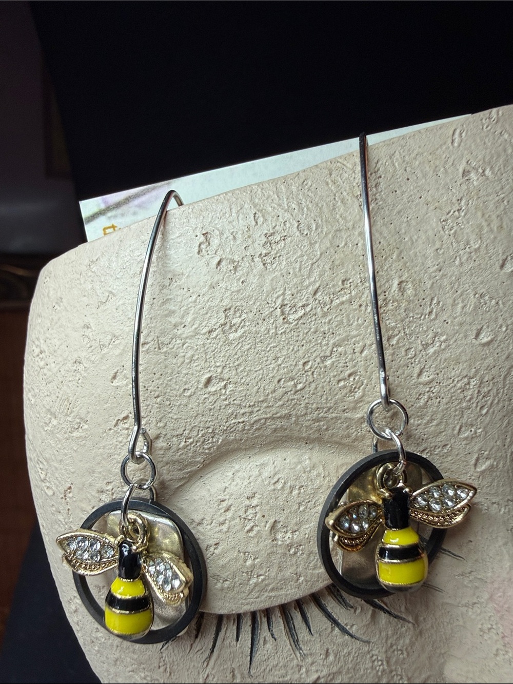 Bee Drop Earrings with Yellow Enamel and Crystal Wings